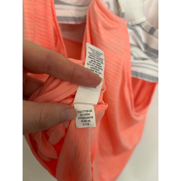 Athleta Tank Top Womens Large Hyper Stripe Energize Orange Gray Built-In Bra - Picture 6 of 6